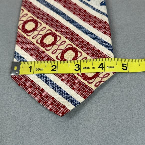 Vintage Mens Tie Red White Blue Geometric Nautical Print Wide 80s Retro NeckTie - Picture 4 of 7